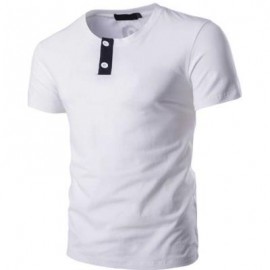 image of STYLISH PURE COLOR BUTTON DECORATION ROUND NECK MALE SHORT SLEEVE SHIRT (WHITE) 2XL