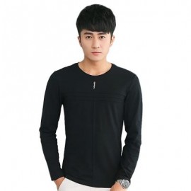 image of MENS SOLID COLOR ROUND NECK LONG SLEEVE SLIM T-SHIRT (BLACK) M
