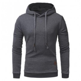 image of HOODED DRAWSTRING APPLIQUE CHECKED EMBOSSING HOODIE (DEEP GRAY) XL