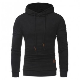 image of HOODED DRAWSTRING APPLIQUE CHECKED EMBOSSING HOODIE (BLACK) 3XL