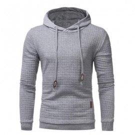 image of HOODED DRAWSTRING APPLIQUE CHECKED EMBOSSING HOODIE (LIGHT GRAY) XL