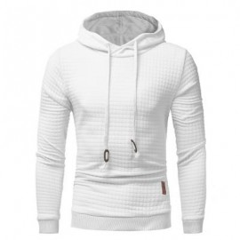 image of HOODED DRAWSTRING APPLIQUE CHECKED EMBOSSING HOODIE (WHITE) XL