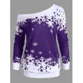 image of PLUS SIZE ONE SHOULDER CHRISTMAS SNOWFLAKE SWEATSHIRT (PURPLE) XL