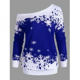 image of PLUS SIZE ONE SHOULDER CHRISTMAS SNOWFLAKE SWEATSHIRT (BLUE) XL