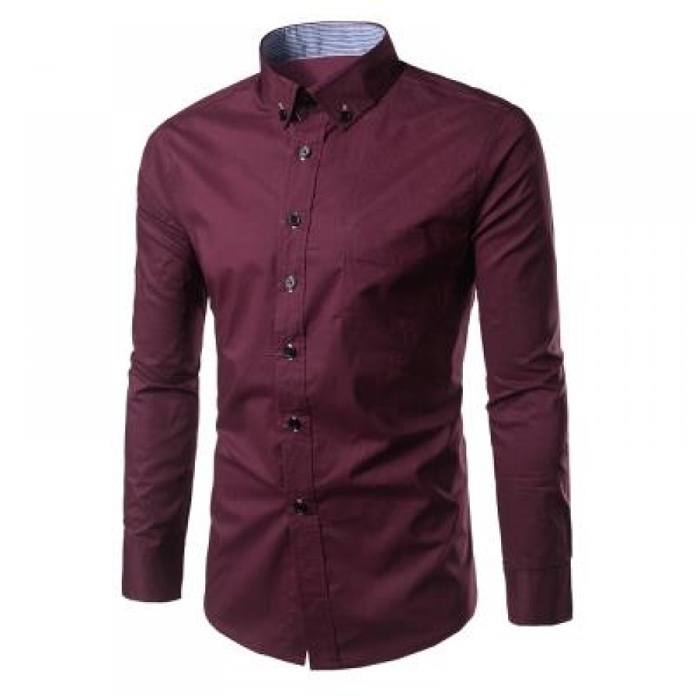SLIM FIT BUTTON DOWN CASUAL SHIRT (WINE RED) 2XL SLIM FIT BUTTON DOWN CASUAL SHIRT (WINE RED) 2XL