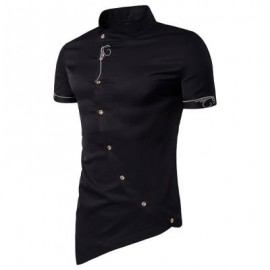 image of MANDARIN COLLAR SHORT SLEEVE EMBROIDERED NOVELTY SHIRT (BLACK) M