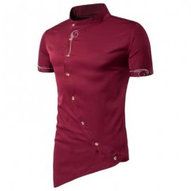 image of MANDARIN COLLAR SHORT SLEEVE EMBROIDERED NOVELTY SHIRT (RED) L