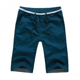 image of BREATHABLE ELASTIC WAIST DRAWSTRING MEN STRAIGHT SHORTS (BLACKISH GREEN) L
