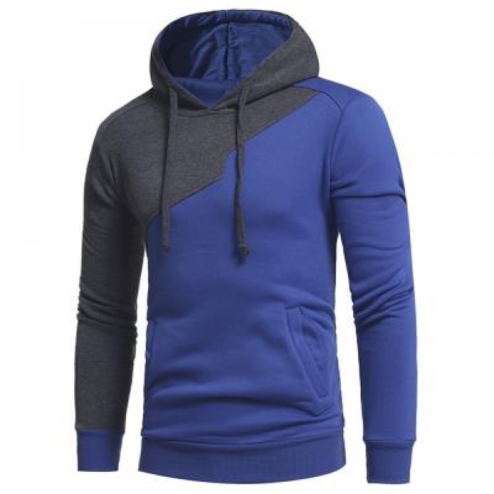 DRAWSTRING IRREGULAR PANEL FLEECE HOODIE (BLUE) 3XL DRAWSTRING IRREGULAR PANEL FLEECE HOODIE (BLUE) 3XL