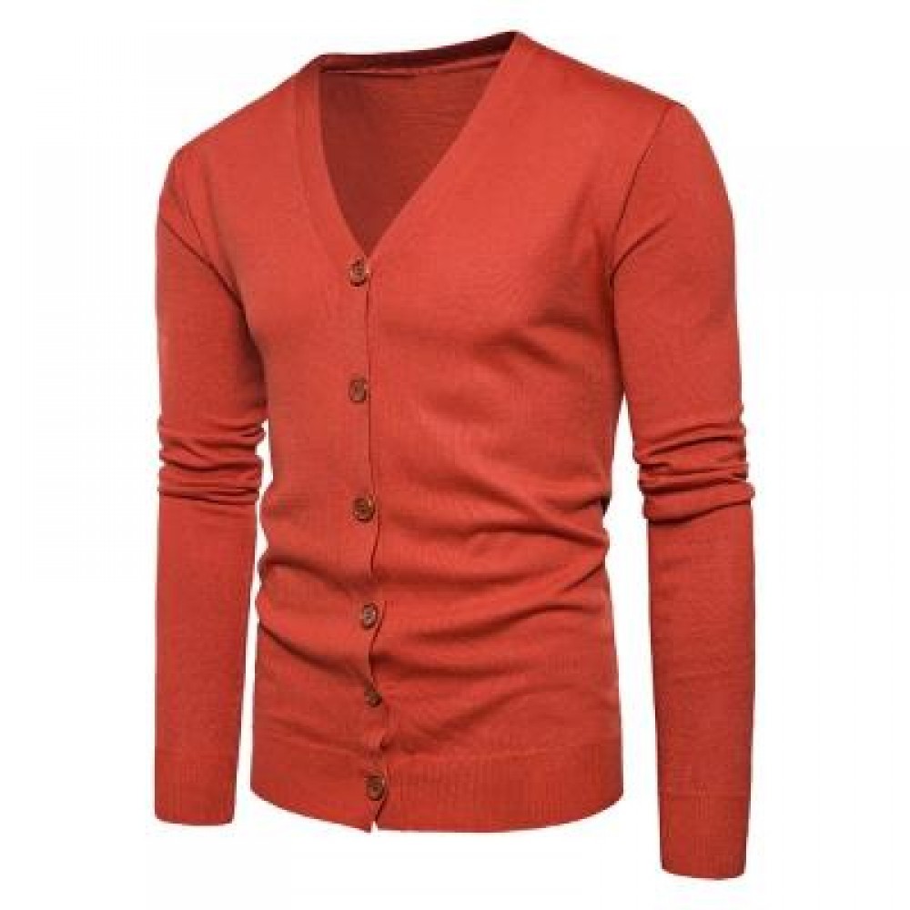 V NECK KNITTING BUTTON UP CARDIGAN (JACINTH) L V NECK KNITTING BUTTON UP CARDIGAN (JACINTH) L