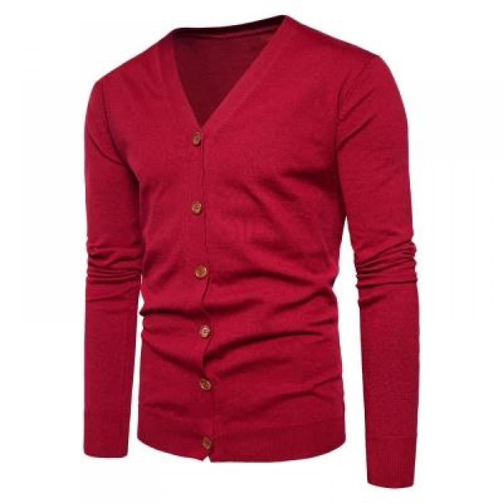 V NECK KNITTING BUTTON UP CARDIGAN (RED) L V NECK KNITTING BUTTON UP CARDIGAN (RED) L