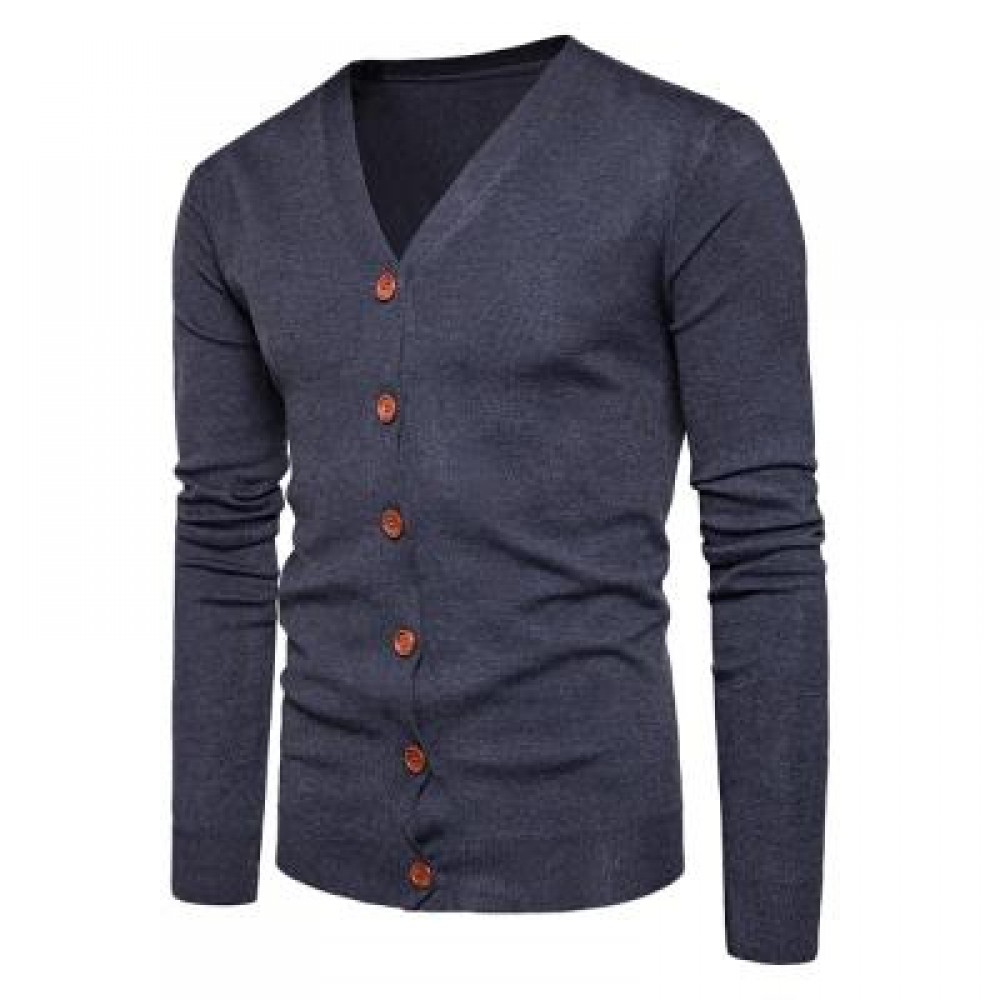 V NECK KNITTING BUTTON UP CARDIGAN (DEEP GRAY) L V NECK KNITTING BUTTON UP CARDIGAN (DEEP GRAY) L