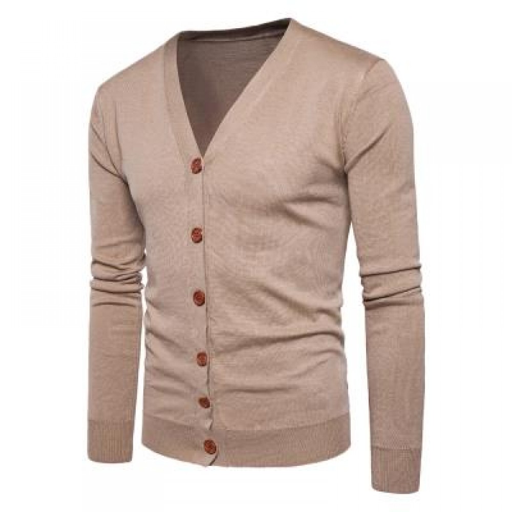 V NECK KNITTING BUTTON UP CARDIGAN (KHAKI) L V NECK KNITTING BUTTON UP CARDIGAN (KHAKI) L