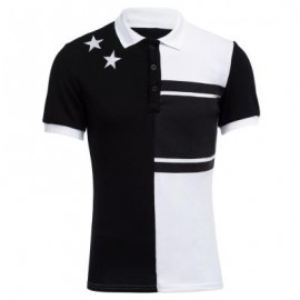 image of COLOR BLOCK STARS DESIGN TURN-DOWN COLLAR SHORT SLEEVE MEN CASUAL SHIRT (WHITE AND BLACK M/L/XL) XL