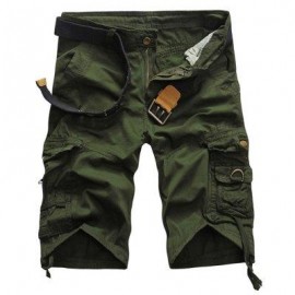 image of CASUAL MID WAIST PURE COLOR LOOSE-FITTING MULTIPLE POCKET COTTON MEN SHORTS (ARMY GREEN) 30