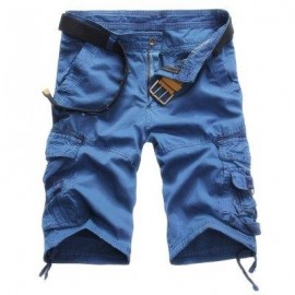 image of CASUAL MID WAIST PURE COLOR LOOSE-FITTING MULTIPLE POCKET COTTON MEN SHORTS (BLUE) 34