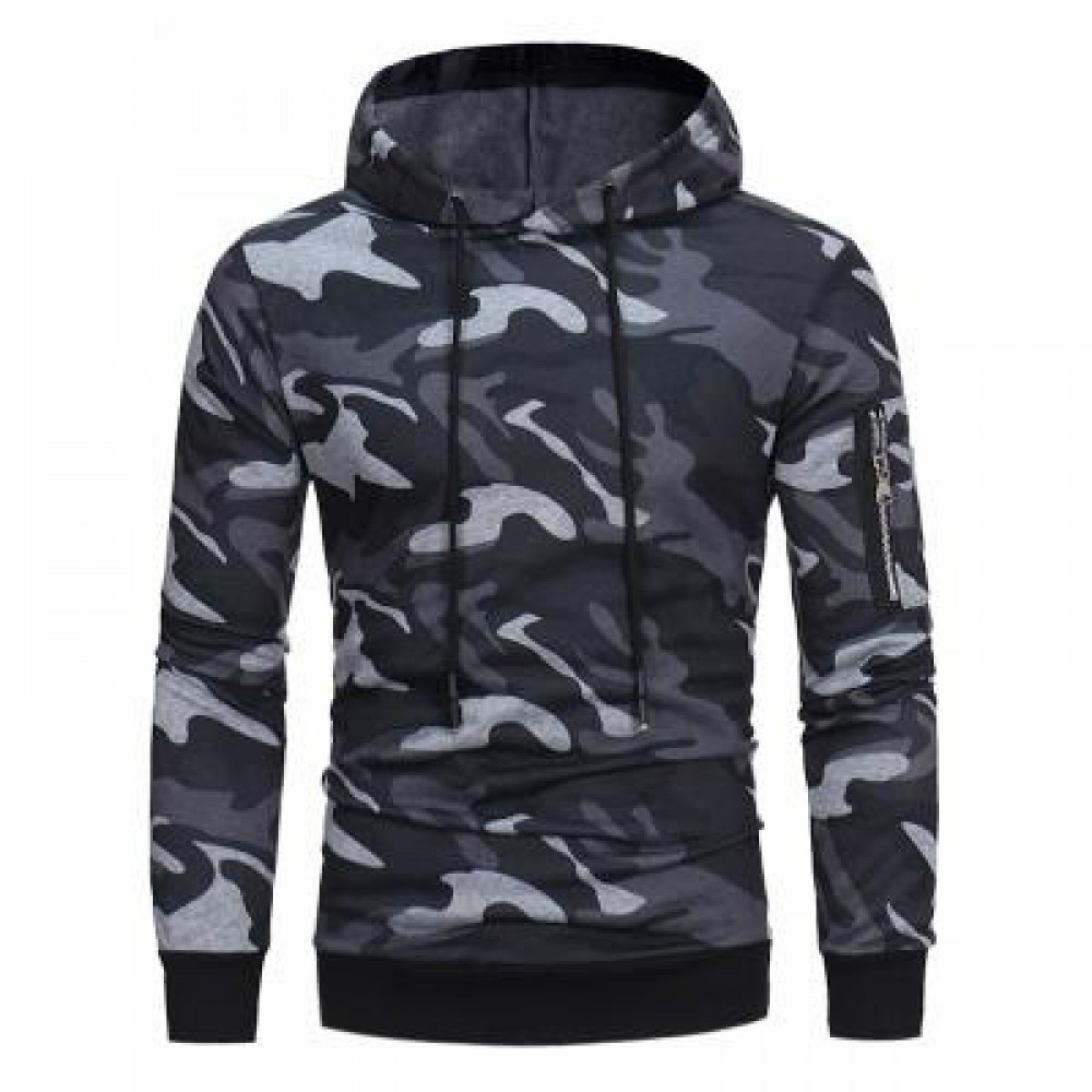HOODED CAMOUFLAGE FLEECE PULLOVER HOODIE (GRAY) 2XL HOODED CAMOUFLAGE FLEECE PULLOVER HOODIE (GRAY) 2XL