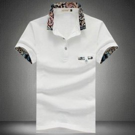 image of STYLISH TURN COLLAR SHORT SLEEVE SPLICED PRINTED SHEATHY SHIRT FOR MEN (WHITE) XL
