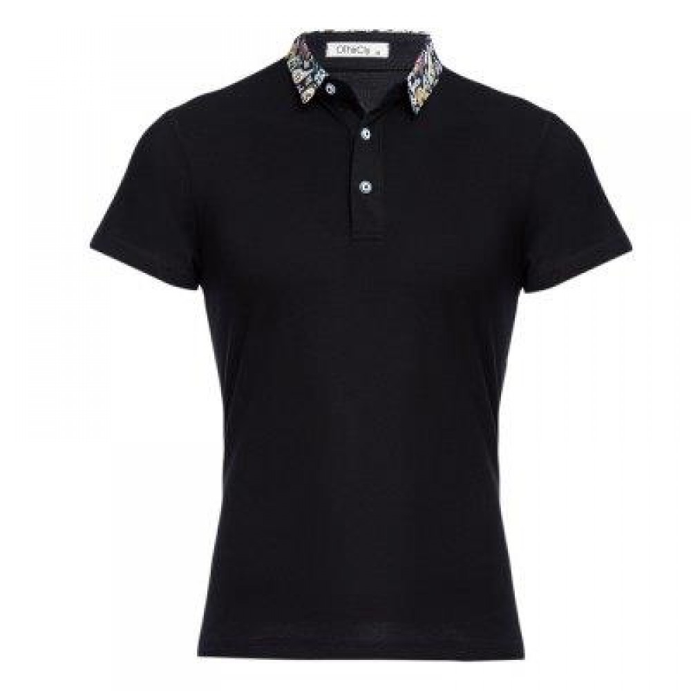STYLISH TURN COLLAR SHORT SLEEVE SPLICED PRINTED SHEATHY SHIRT FOR MEN (BLACK) M STYLISH TURN COLLAR SHORT SLEEVE SPLICED PRINTED SHEATHY SHIRT FOR MEN (BLACK) M