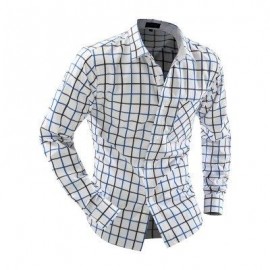 image of CASUAL TURN DOWN COLLAR LONG SLEEVE PLAID PRINT BUTTON AND POCKET DESIGN SHIRT FOR MEN (BLACK) L