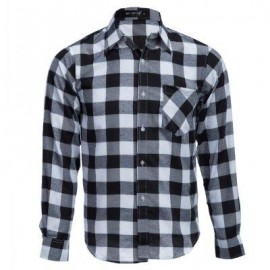 image of SLIM FIT TURN-DOWN COLLAR LONG SLEEVE MALE CASUAL PLAID SHIRT (BLACK) XL