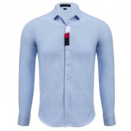 image of CASUAL SOLID COLOR COTTON BLENDS MALE LONG SLEEVE SHIRT (LIGHT BLUE) M