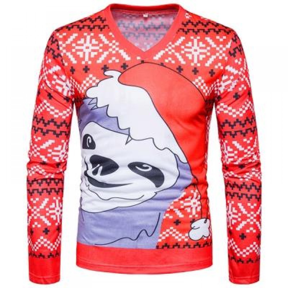 V NECK CHRISTMAS SNOWFLAKE CARTOON PRINT UGLY T-SHIRT (RED) 2XL V NECK CHRISTMAS SNOWFLAKE CARTOON PRINT UGLY T-SHIRT (RED) 2XL