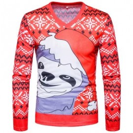 image of V NECK CHRISTMAS SNOWFLAKE CARTOON PRINT UGLY T-SHIRT (RED) 2XL