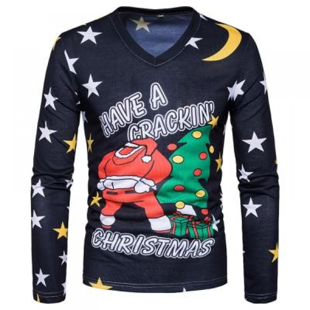 V NECK CHRISTMAS SANTA STAR PRINT UGLY T-SHIRT (COLORMIX) M V NECK CHRISTMAS SANTA STAR PRINT UGLY T-SHIRT (COLORMIX) M