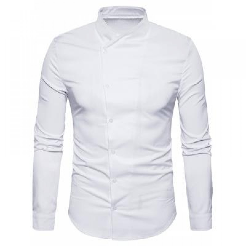 OBLIQUE BUTTON UP STAND COLLAR SHIRT (WHITE) L OBLIQUE BUTTON UP STAND COLLAR SHIRT (WHITE) L