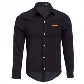 image of SIMPLE DESIGN PURE COLOR MALE TURN DOWN COLLAR LONG SLEEVE SHIRT (BLACK M/L/XL/XXL) M