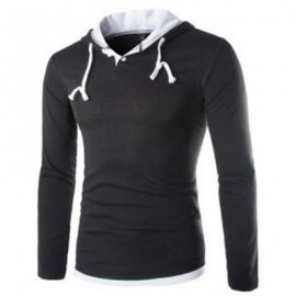 image of CASUAL PURE COLOR LONG SLEEVE MALE SLIM FIT HOODED SHIRT (BLACK) XL