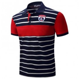 image of COLOR BLOCK PANEL STRIPE EMBROIDERED POLO T-SHIRT (DEEP BLUE) XL