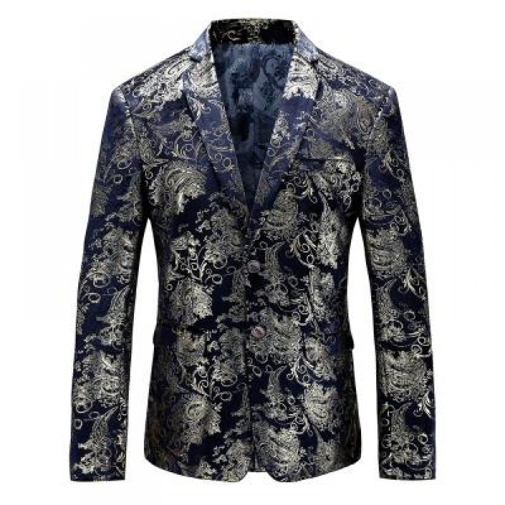 FLORAL GILDING SINGLE BREASTED BLAZER (PURPLISH BLUE) 48 FLORAL GILDING SINGLE BREASTED BLAZER (PURPLISH BLUE) 48