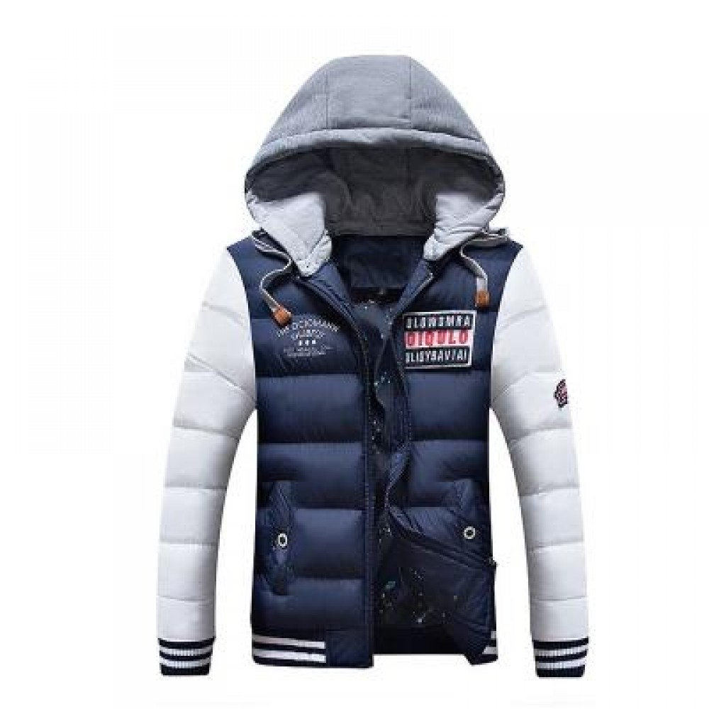 MENS THICK HOODED COTTON CLOTHES (BLUE) XL MENS THICK HOODED COTTON CLOTHES (BLUE) XL