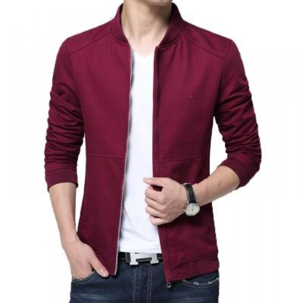 MENS CASUAL SOLID COLOR JACKETS (WINE RED) M MENS CASUAL SOLID COLOR JACKETS (WINE RED) M