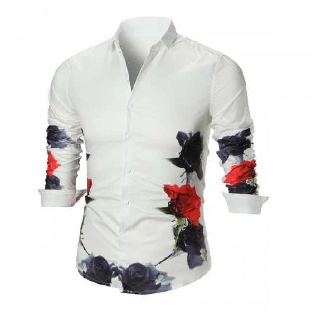BUTTON UP FLOWER PRINTED SHIRT (WHITE) XL BUTTON UP FLOWER PRINTED SHIRT (WHITE) XL