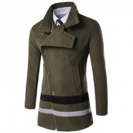 image of TURNDOWN COLLAR OBLIQUE SINGLE BREASTED STIRPE WOOL COAT (ARMY GREEN) XL