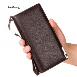 image of MEN LICHEE PATTERN VERTICAL LONG OPEN CLUTCH WALLET (COFFEE) 10.00 x 4.30 x 19.60 cm