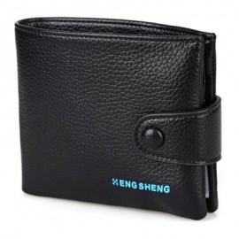image of LICHEE PATTERN LETTER EMBELLISHMENT HASP DESIGN SOFT SHORT WALLET FOR MEN (BLACK) HORIZONTAL