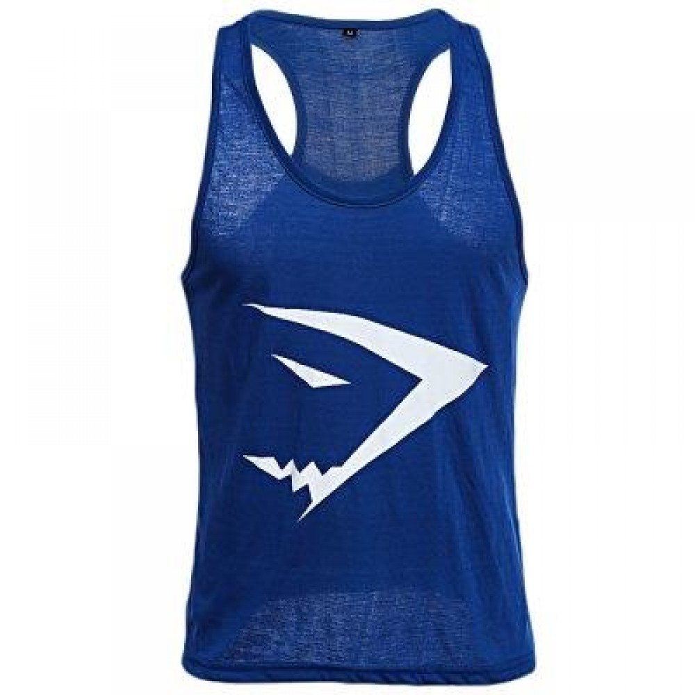 ACTIVE SCOOP COLLAR PRINTED COTTON BLEND RACERBACK GYM TANK FOR MEN (BLUE) XL ACTIVE SCOOP COLLAR PRINTED COTTON BLEND RACERBACK GYM TANK FOR MEN (BLUE) XL