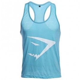 image of ACTIVE SCOOP COLLAR PRINTED COTTON BLEND RACERBACK GYM TANK FOR MEN (LAKE BLUE) XL