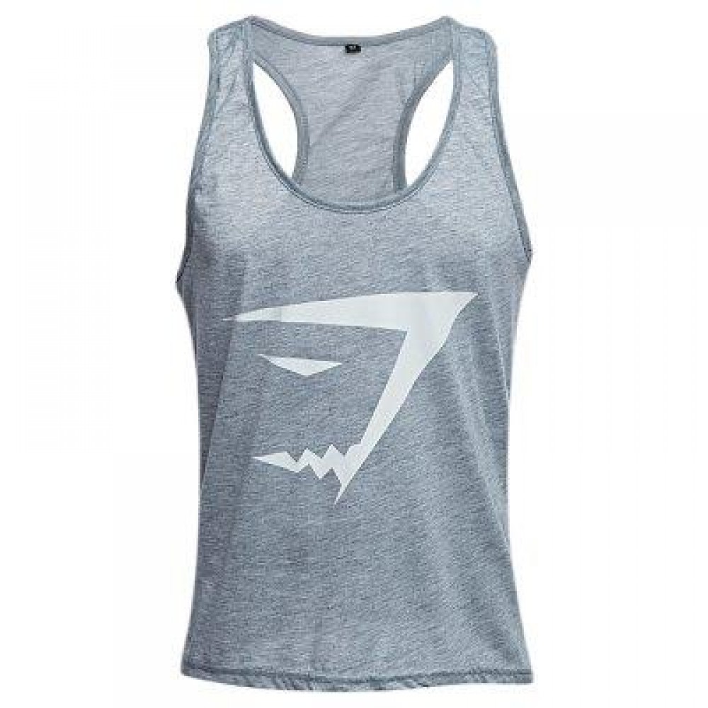 ACTIVE SCOOP COLLAR PRINTED COTTON BLEND RACERBACK GYM TANK FOR MEN (GRAY) XL ACTIVE SCOOP COLLAR PRINTED COTTON BLEND RACERBACK GYM TANK FOR MEN (GRAY) XL