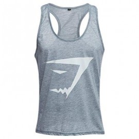 image of ACTIVE SCOOP COLLAR PRINTED COTTON BLEND RACERBACK GYM TANK FOR MEN (GRAY) XL