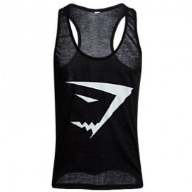 image of ACTIVE SCOOP COLLAR PRINTED COTTON BLEND RACERBACK GYM TANK FOR MEN (BLACK) 2XL