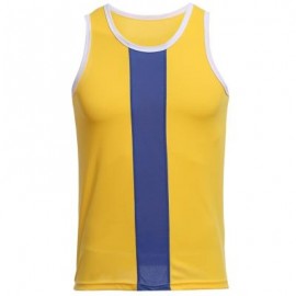 image of SIMPLE DESIGN MESH ROUND NECK SLEEVELESS MALE BREATHABLE VEST (YELLOW) L