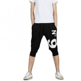 image of STREET STYLE ELASTIC WAIST PRINTED DRAWSTRING CAPRI PANTS FOR MEN (BLACK) XL