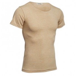 image of CASUAL ROUND COLLAR SHORT SLEEVE SOLID COLOR COTTON BLEND T-SHIRT FOR MEN (BEIGE) XL