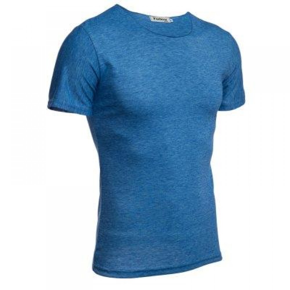CASUAL ROUND COLLAR SHORT SLEEVE SOLID COLOR COTTON BLEND T-SHIRT FOR MEN (BLUE) XL CASUAL ROUND COLLAR SHORT SLEEVE SOLID COLOR COTTON BLEND T-SHIRT FOR MEN (BLUE) XL