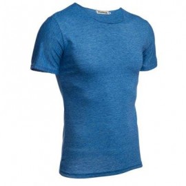 image of CASUAL ROUND COLLAR SHORT SLEEVE SOLID COLOR COTTON BLEND T-SHIRT FOR MEN (BLUE) XL